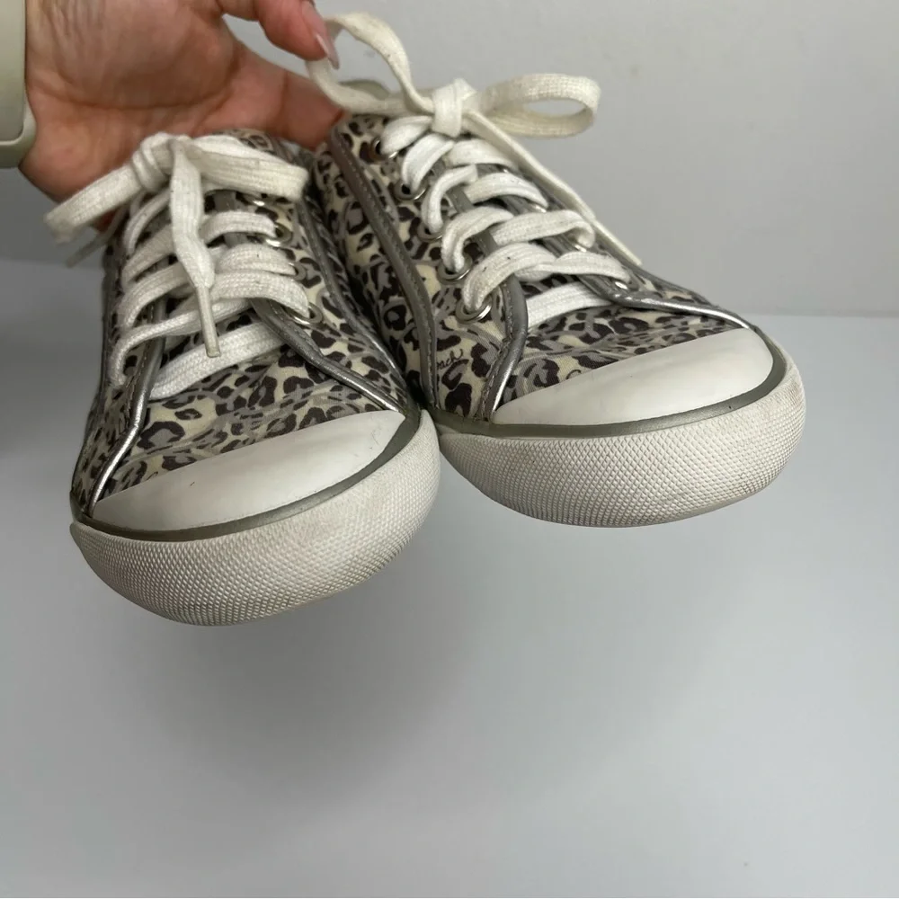 COACH Barrett Signature Silver Leopard Ocelot Animal Print Sneaker Sz 7